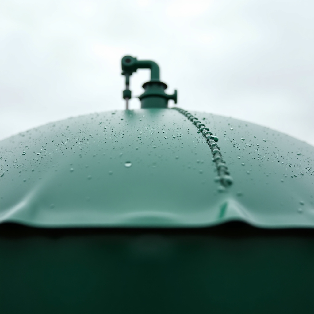 Close-up of a flexible gas storage dome membrane on a small farm biogas tank